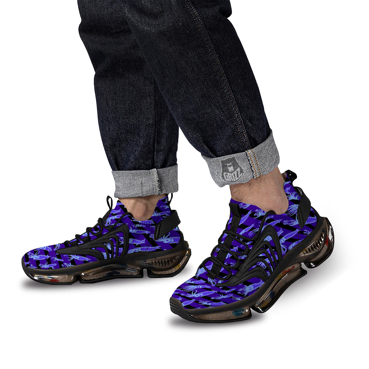 Striped Squid Print Pattern Black Gym Shoes-grizzshop