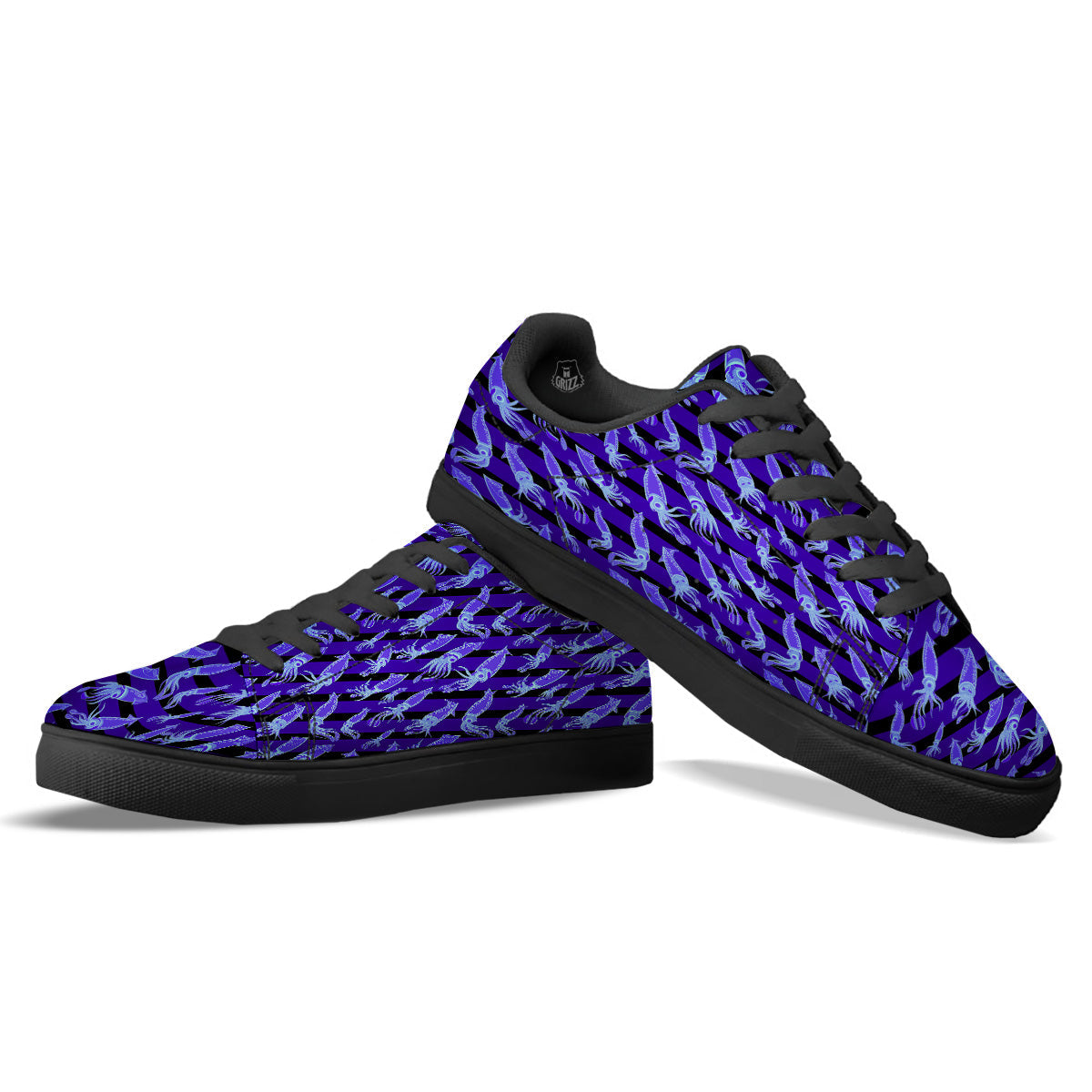 Striped Squid Print Pattern Black Low Top Sneakers-grizzshop