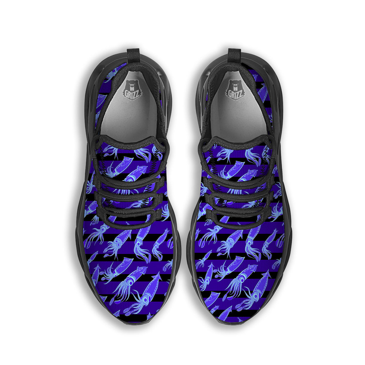 Striped Squid Print Pattern Black Running Shoes-grizzshop
