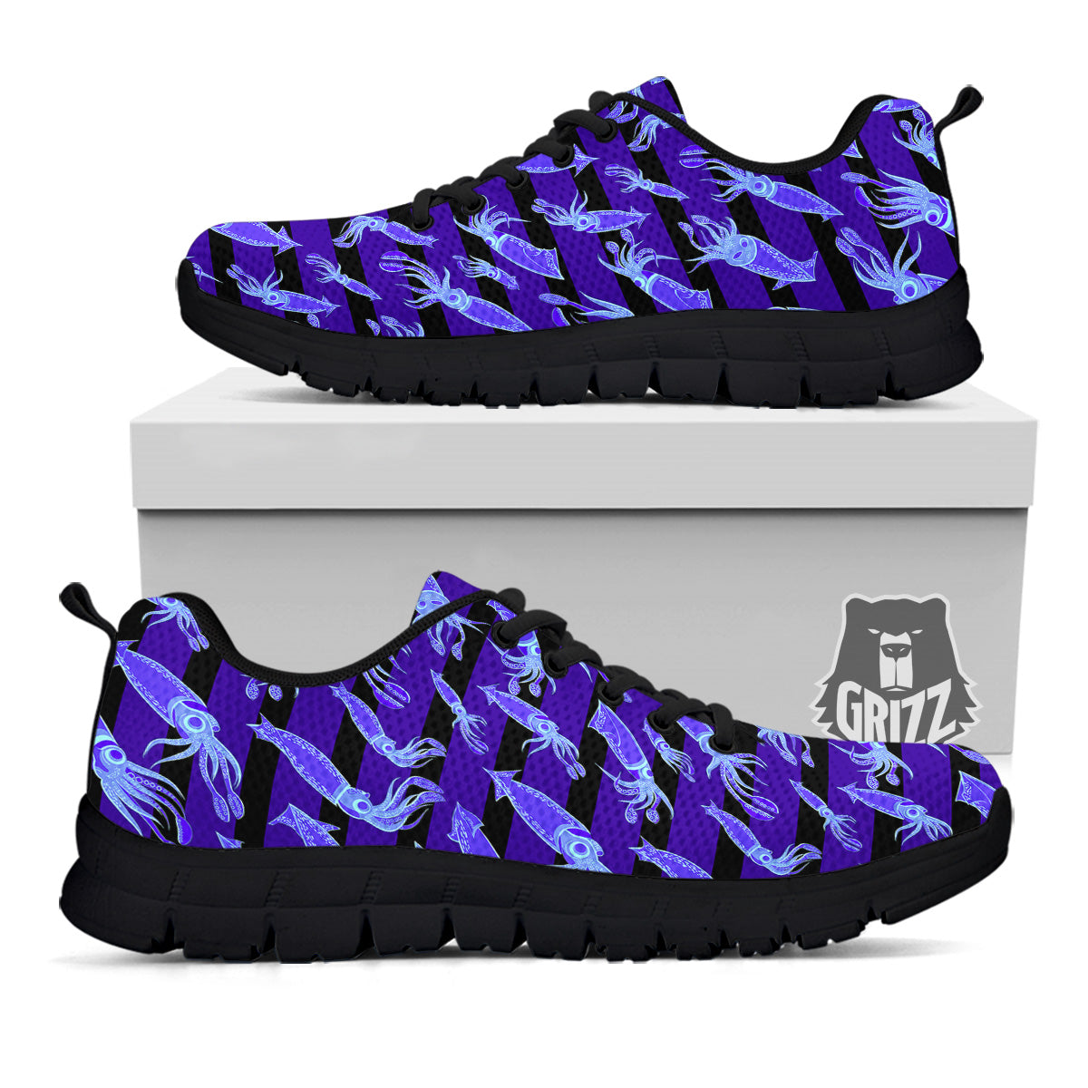 Striped Squid Print Pattern Black Sneaker-grizzshop