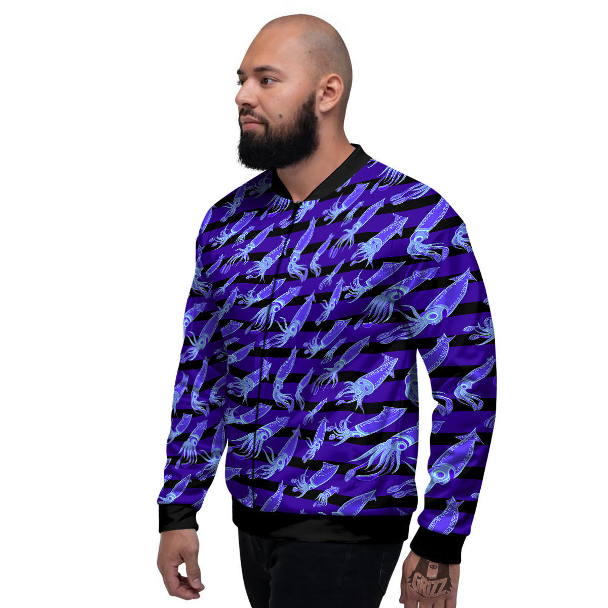 Striped Squid Print Pattern Men's Bomber Jacket-grizzshop