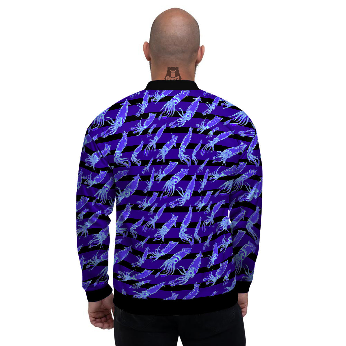 Striped Squid Print Pattern Men's Bomber Jacket-grizzshop