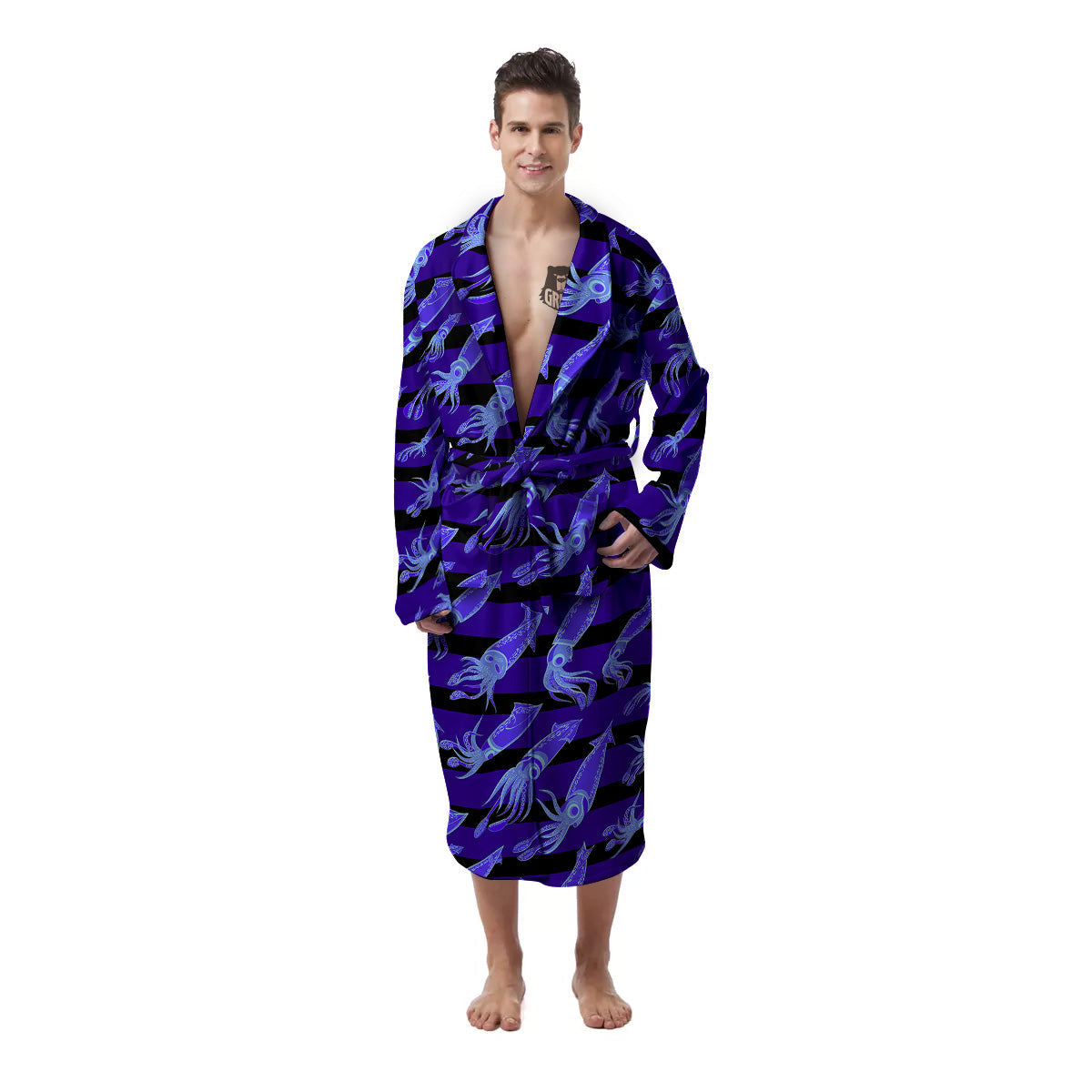 Striped Squid Print Pattern Men's Robe-grizzshop