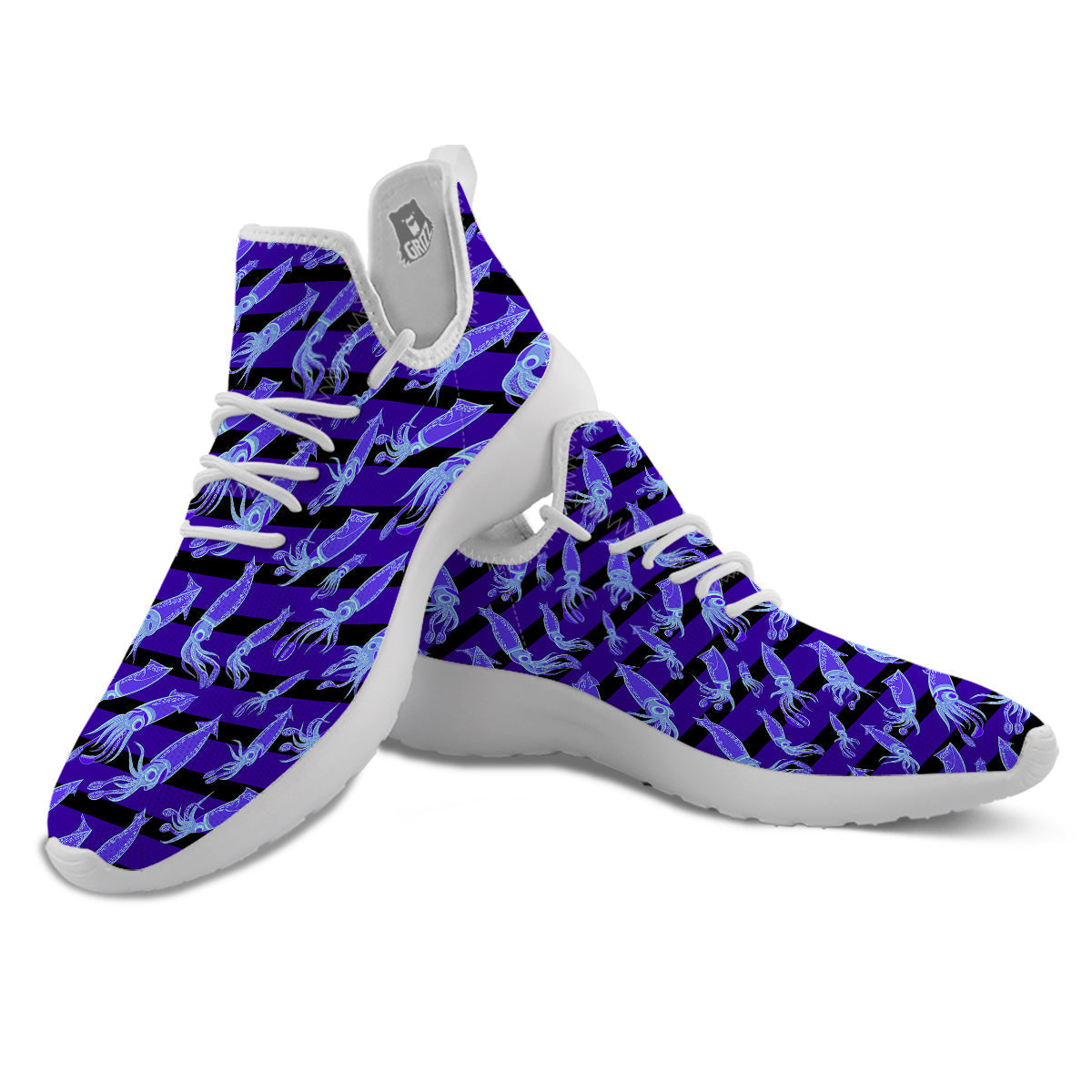 Striped Squid Print Pattern White Athletic Shoes-grizzshop