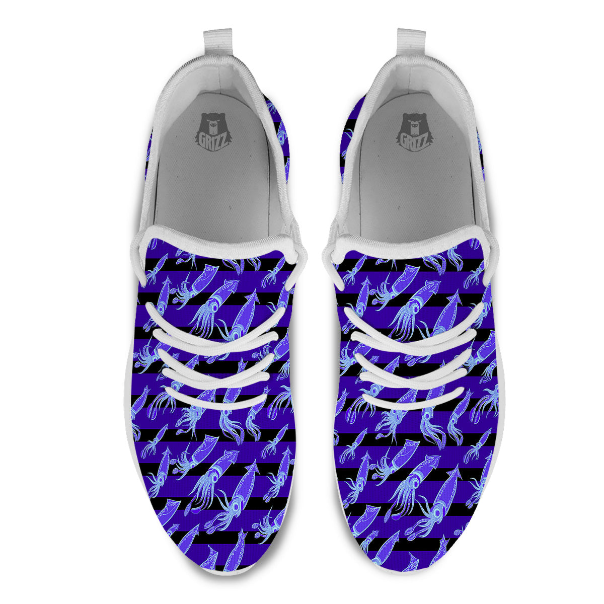 Striped Squid Print Pattern White Athletic Shoes-grizzshop