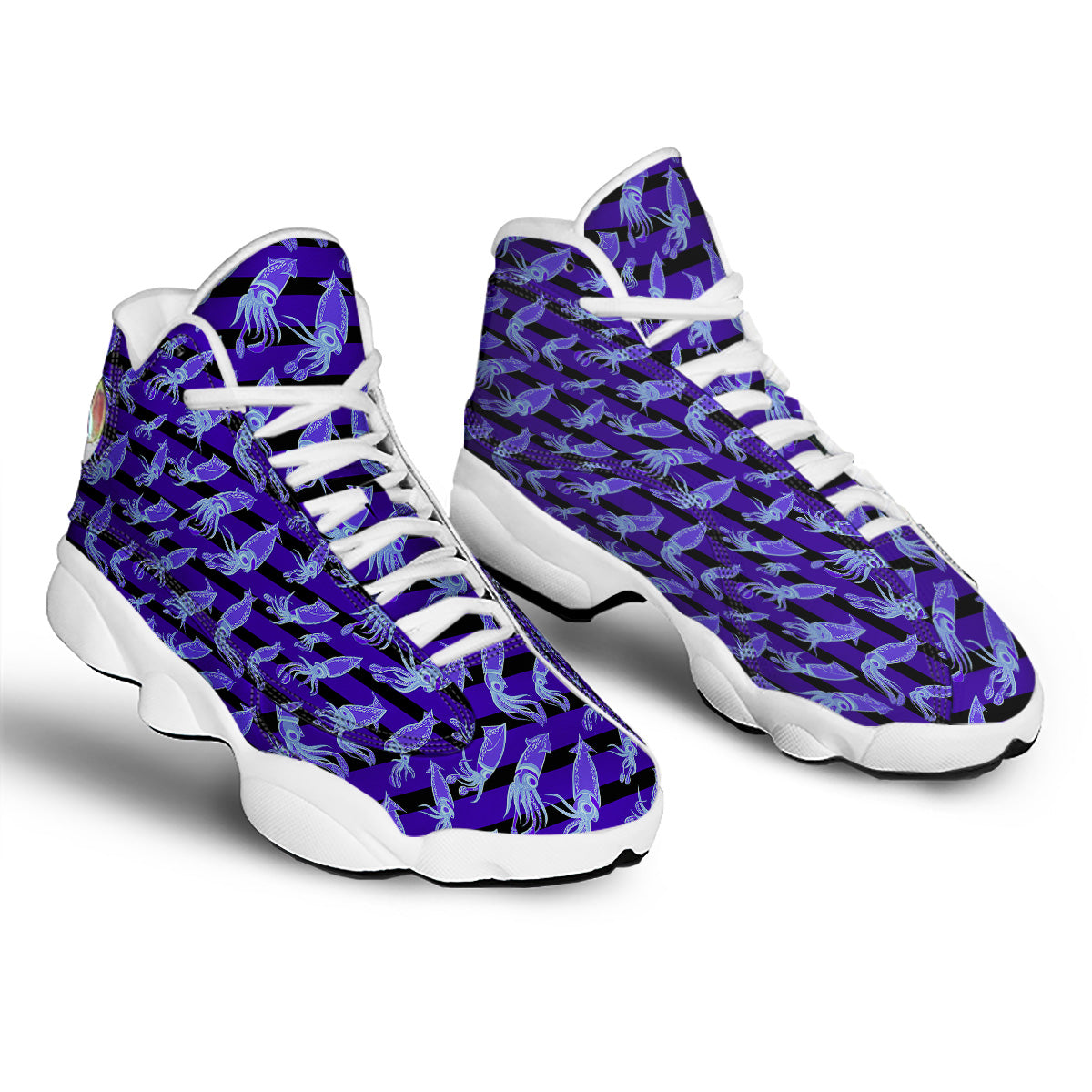 Striped Squid Print Pattern White Basketball Shoes-grizzshop