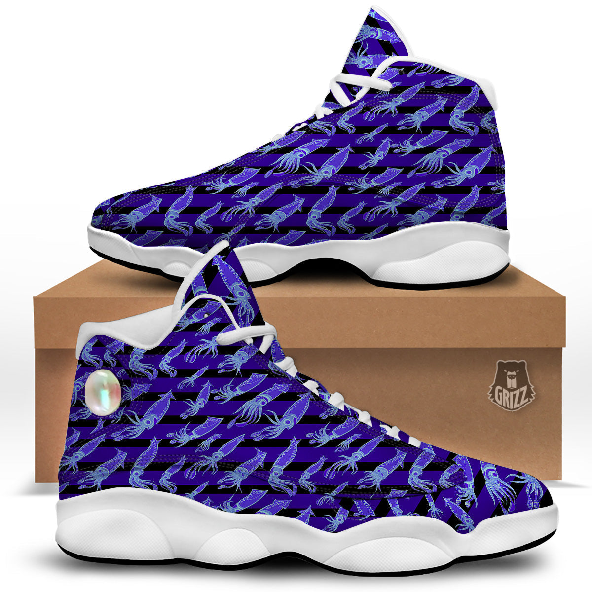 Striped Squid Print Pattern White Basketball Shoes-grizzshop