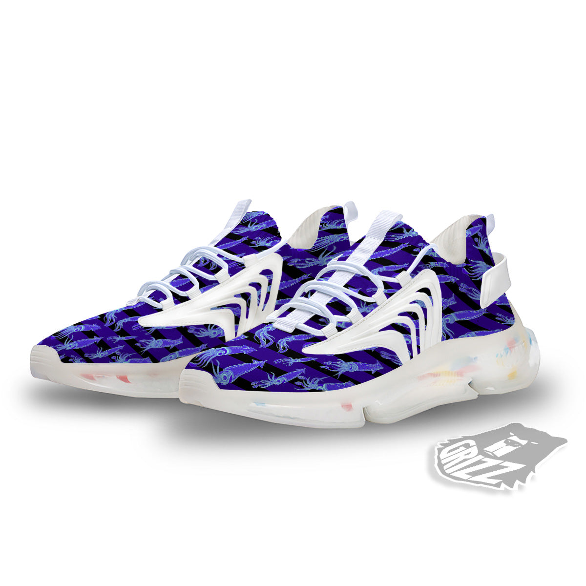 Striped Squid Print Pattern White Gym Shoes-grizzshop