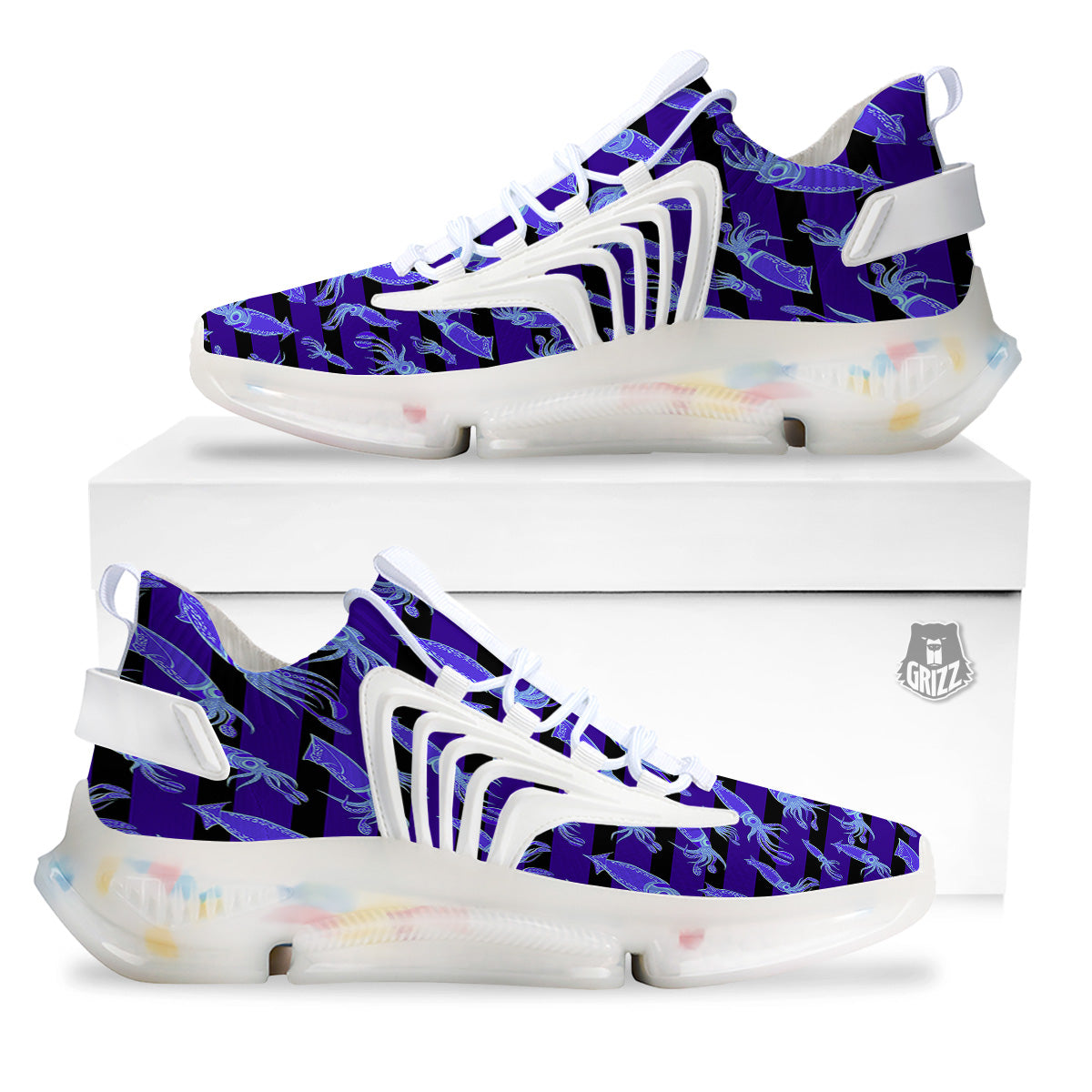 Striped Squid Print Pattern White Gym Shoes-grizzshop