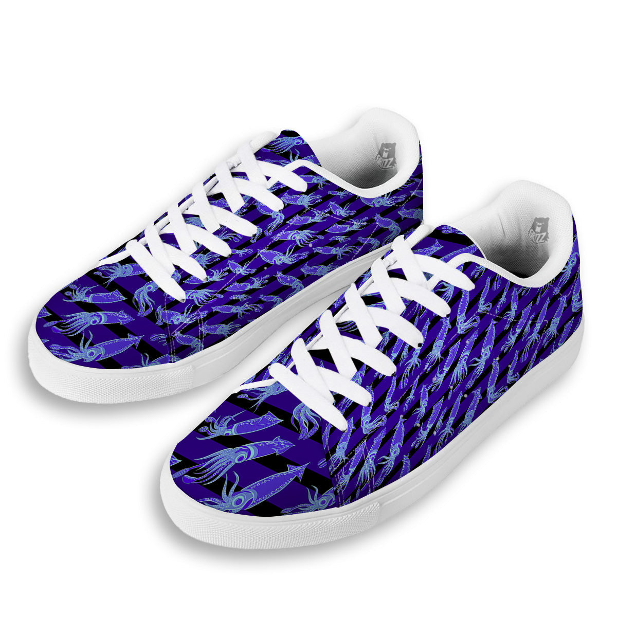 Striped Squid Print Pattern White Low Top Sneakers-grizzshop