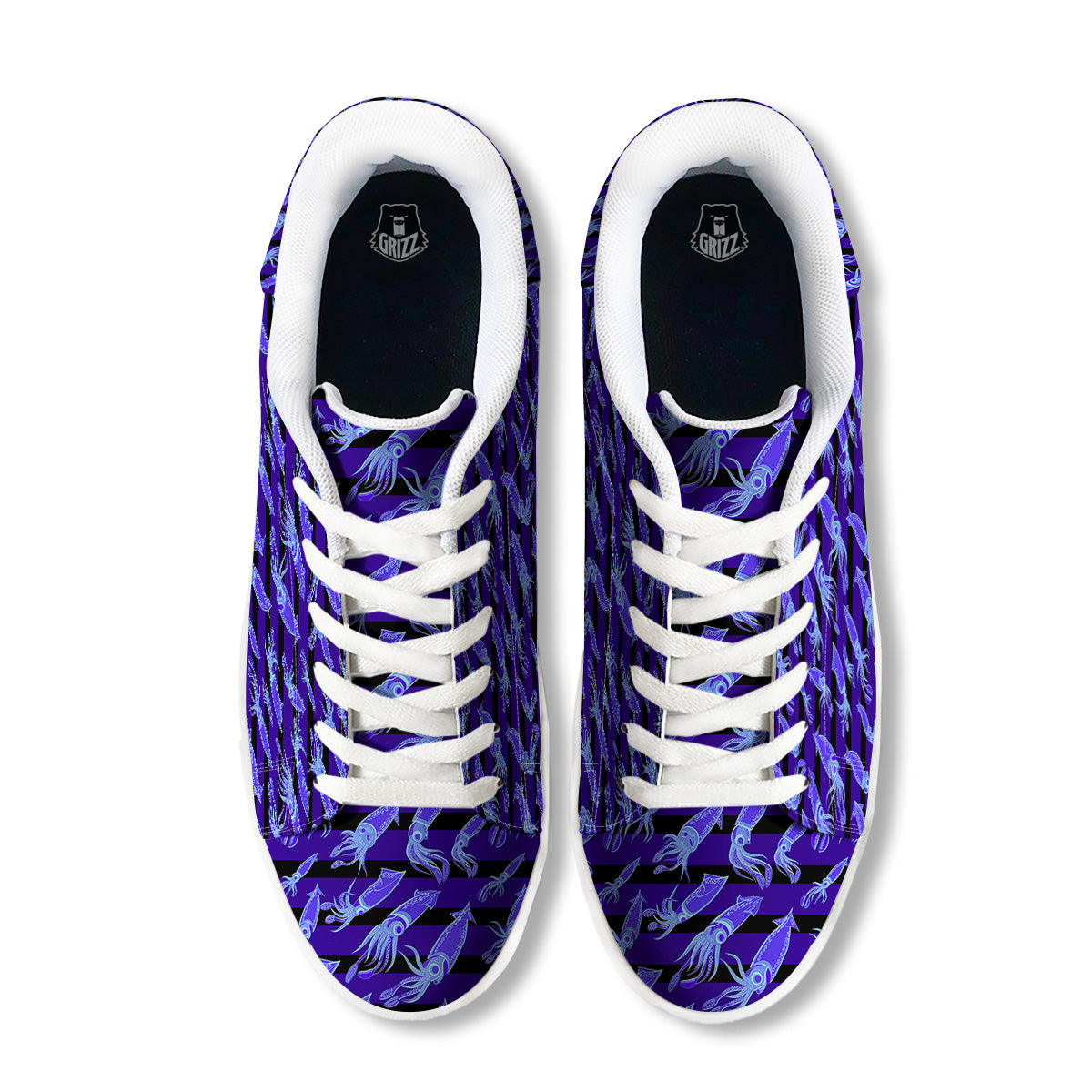 Striped Squid Print Pattern White Low Top Sneakers-grizzshop