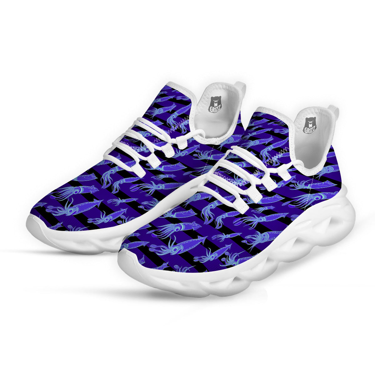 Striped Squid Print Pattern White Running Shoes-grizzshop