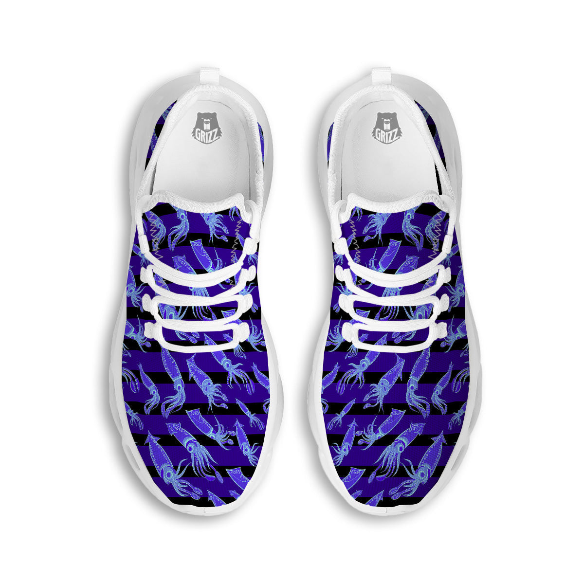 Striped Squid Print Pattern White Running Shoes-grizzshop