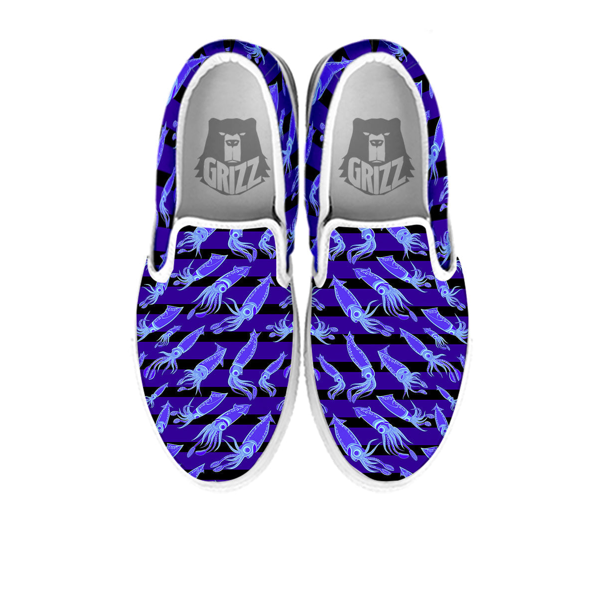 Striped Squid Print Pattern White Slip On Shoes-grizzshop