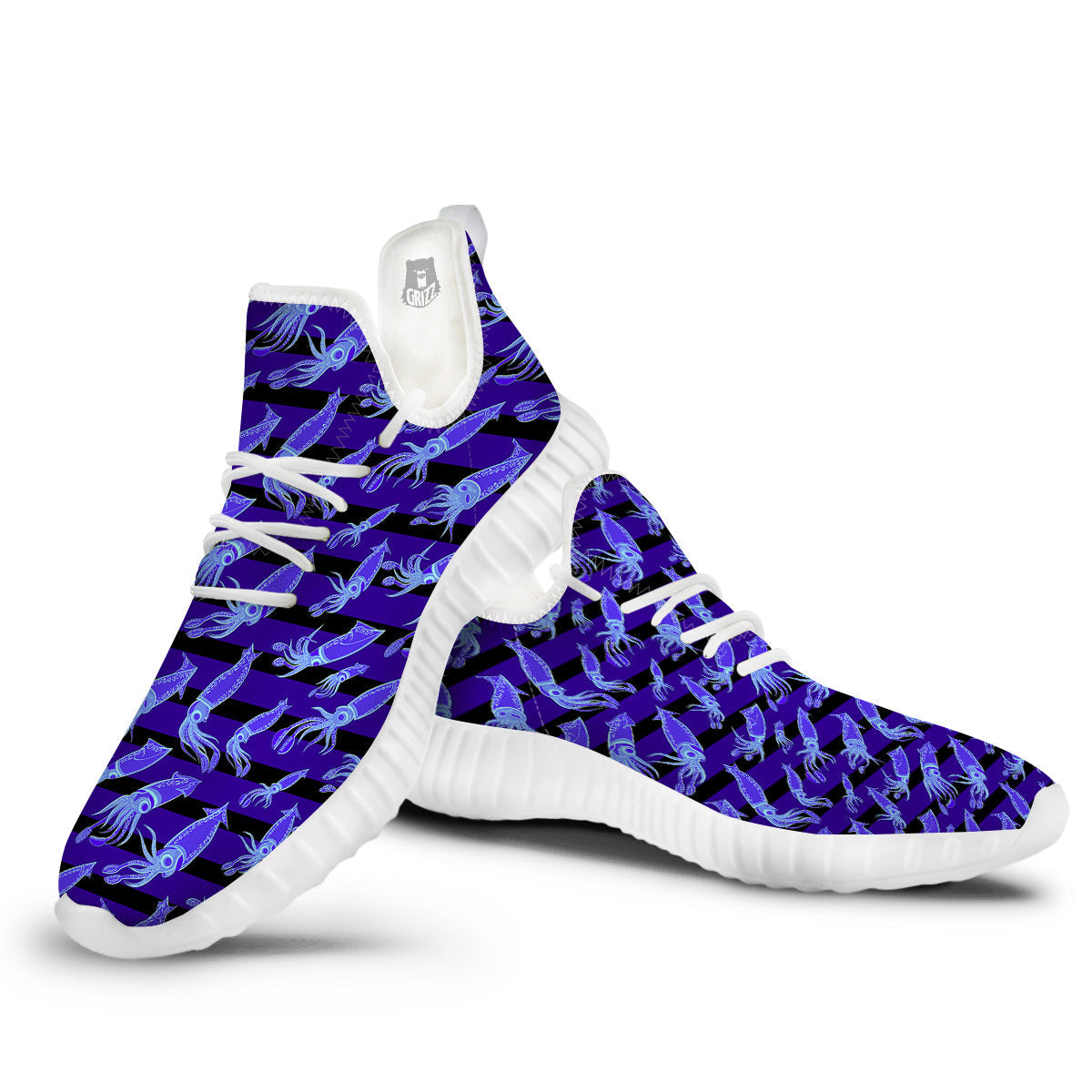 Striped Squid Print Pattern White Walking Shoes-grizzshop