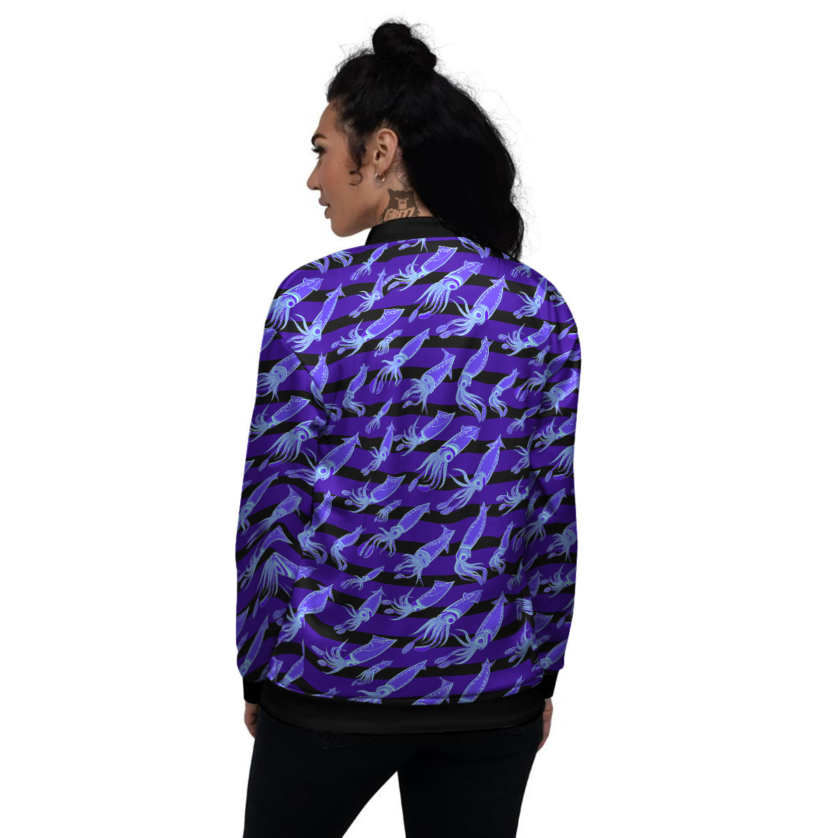 Striped Squid Print Pattern Women's Bomber Jacket-grizzshop