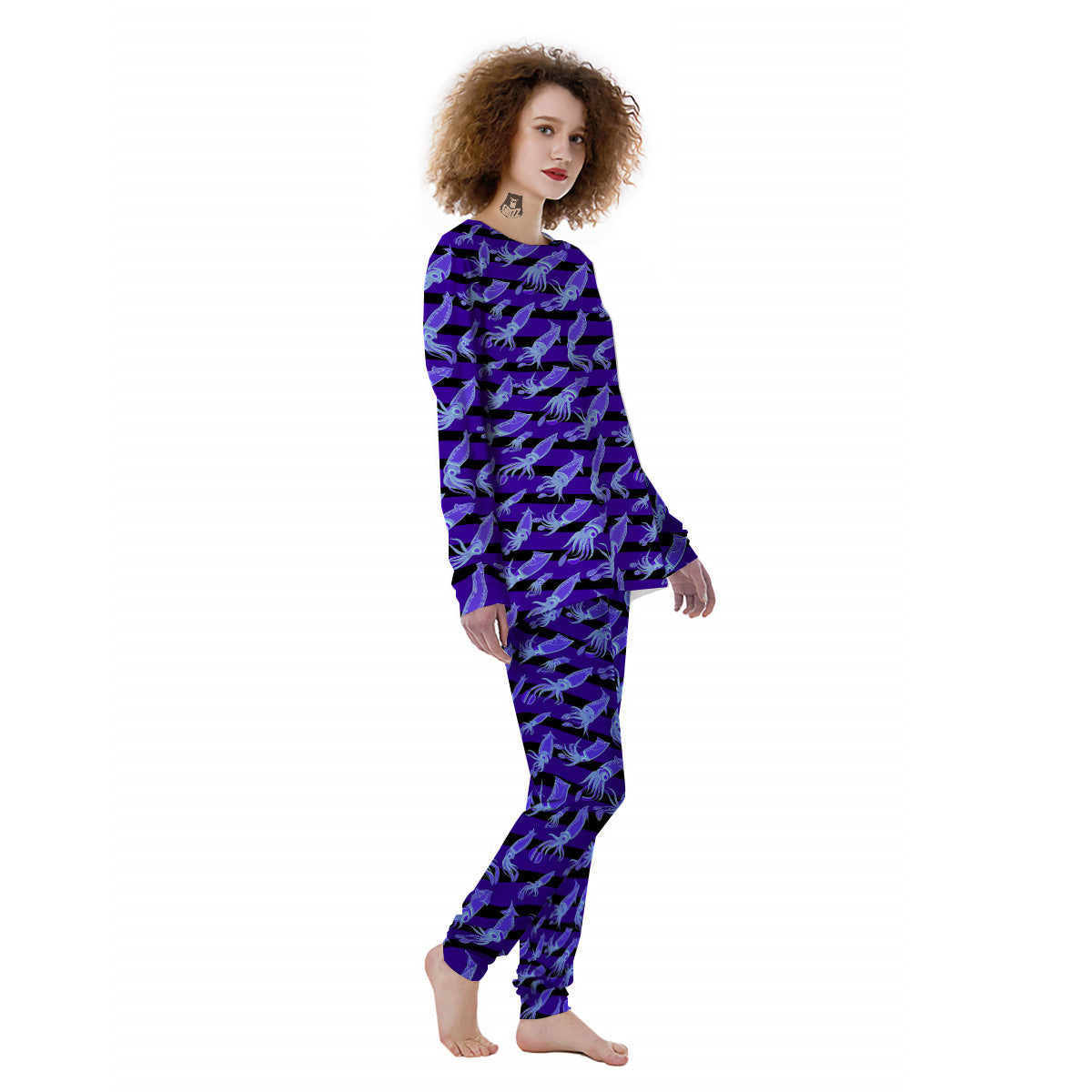 Striped Squid Print Pattern Women's Pajamas-grizzshop