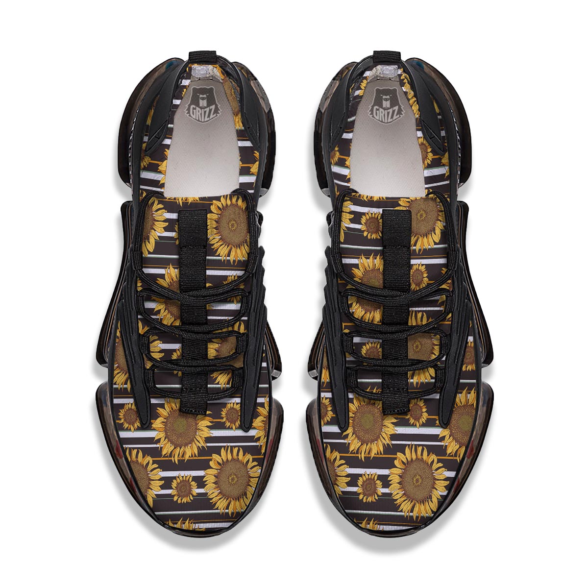 Striped Sunflower Print Pattern Black Gym Shoes-grizzshop
