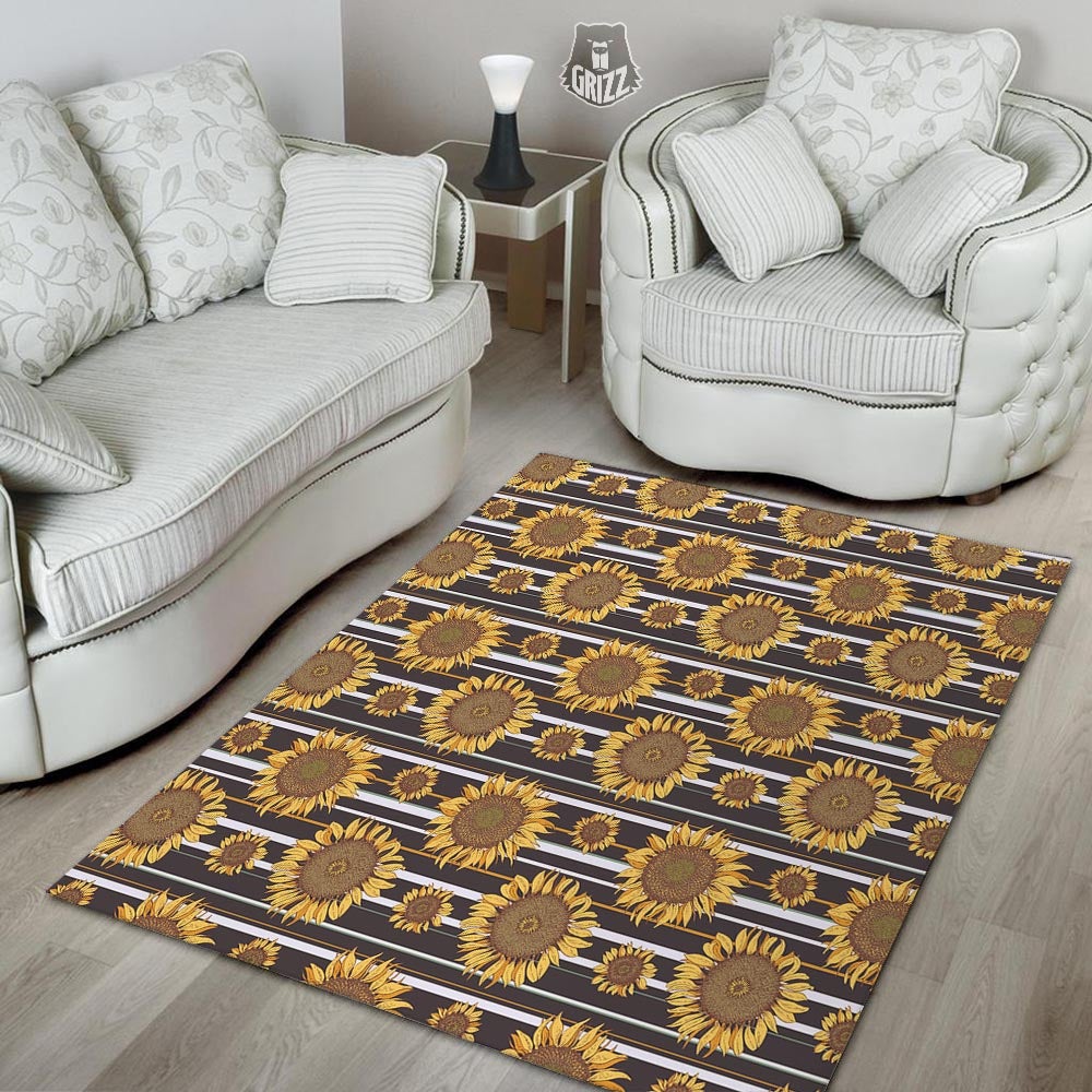 Striped Sunflower Print Pattern Floor Mat-grizzshop