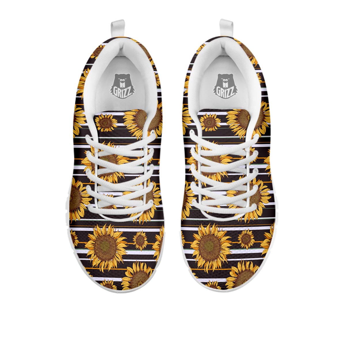 Striped Sunflower Print Pattern White Sneaker-grizzshop
