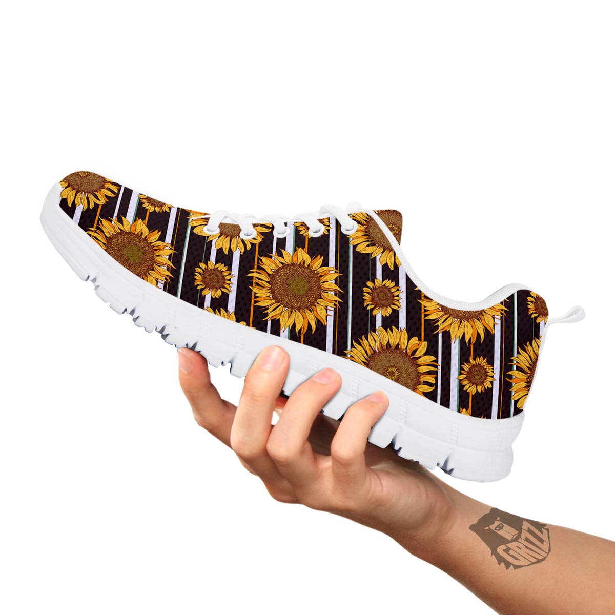Striped Sunflower Print Pattern White Sneaker-grizzshop