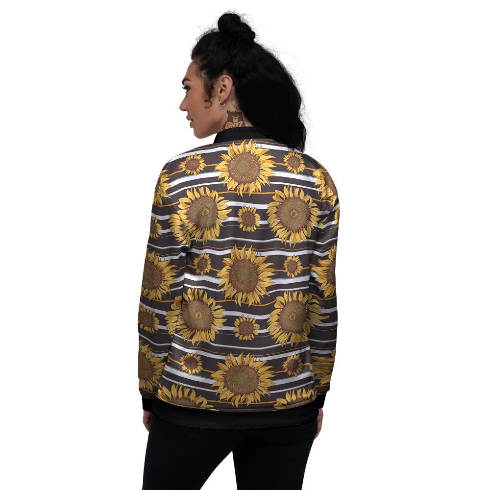 Striped Sunflower Print Pattern Women's Bomber Jacket-grizzshop