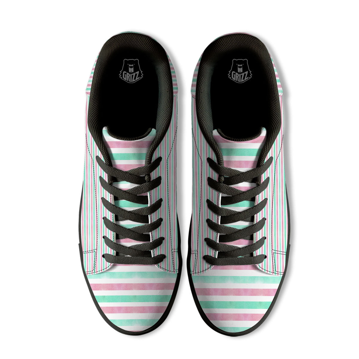 Striped Teal And Pink Print Pattern Black Low Top Sneakers-grizzshop