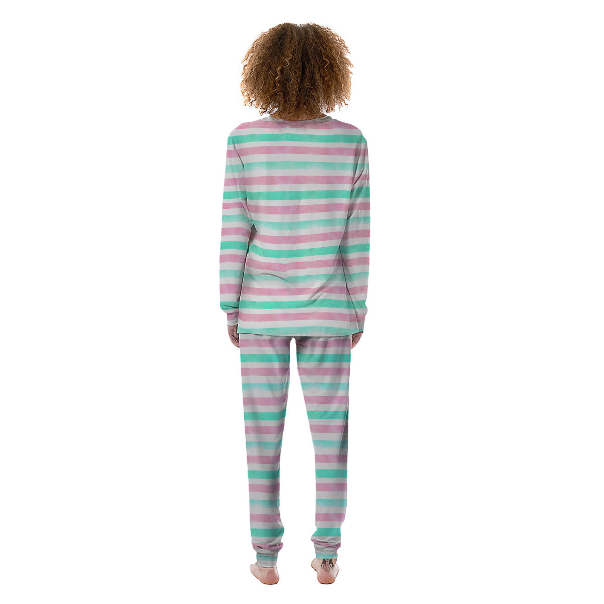 Striped Teal And Pink Print Pattern Women's Pajamas-grizzshop