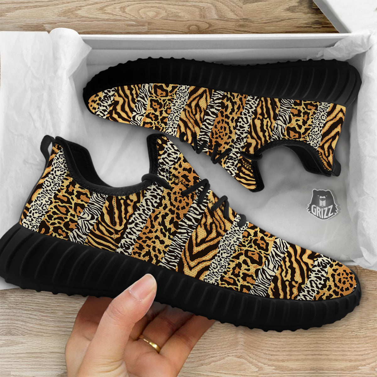 Striped Tiger Skins Print Pattern Black Walking Shoes-grizzshop