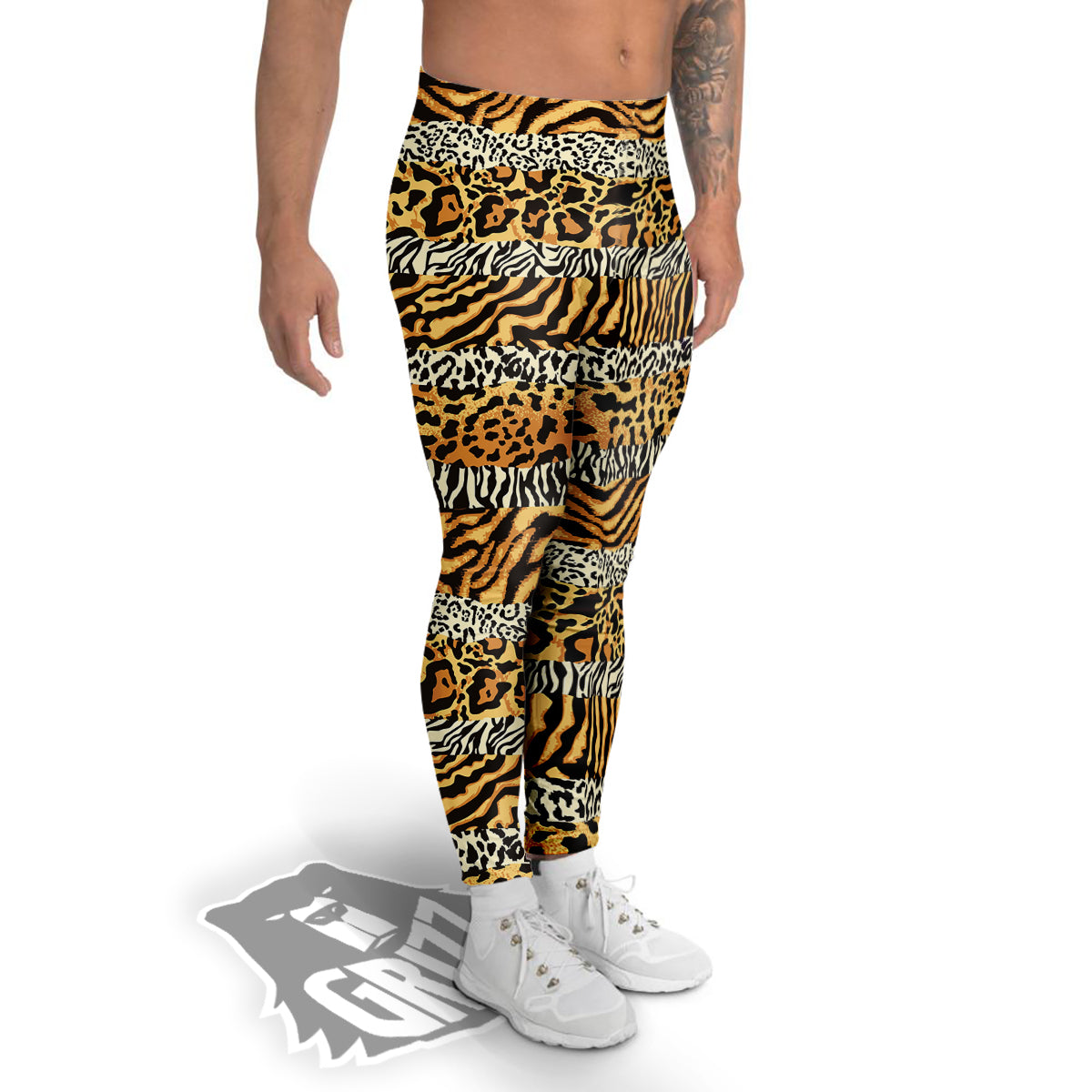 Striped Tiger Skins Print Pattern Men's Leggings-grizzshop