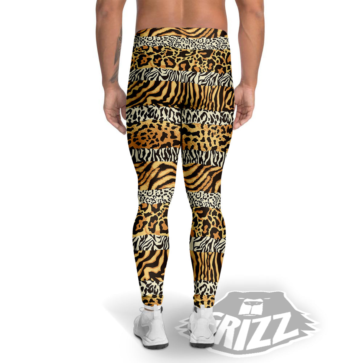 Striped Tiger Skins Print Pattern Men's Leggings-grizzshop