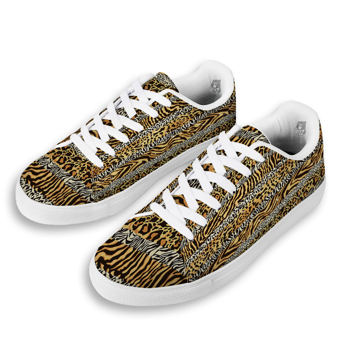 Striped Tiger Skins Print Pattern White Low Top Sneakers-grizzshop