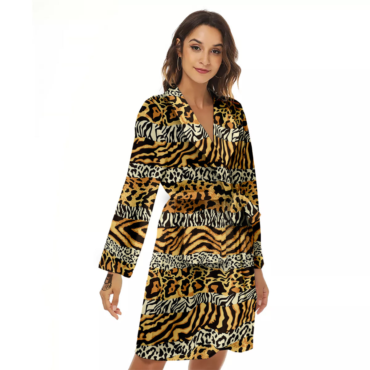 Striped Tiger Skins Print Pattern Women's Robe-grizzshop