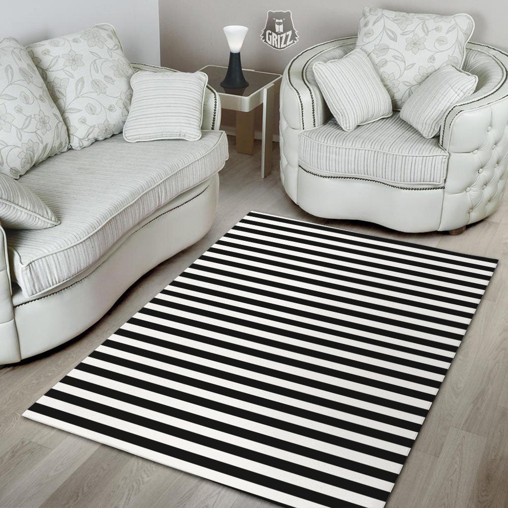 Striped White And Black Print Pattern Floor Mat-grizzshop