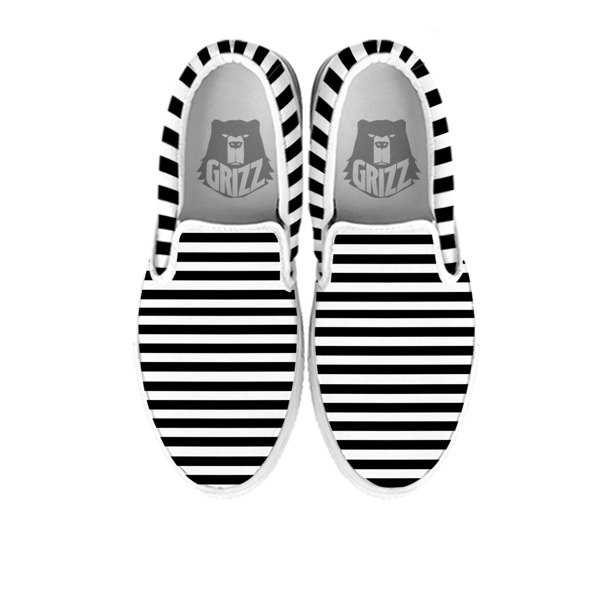 Striped White And Black Print Pattern White Slip On Shoes-grizzshop