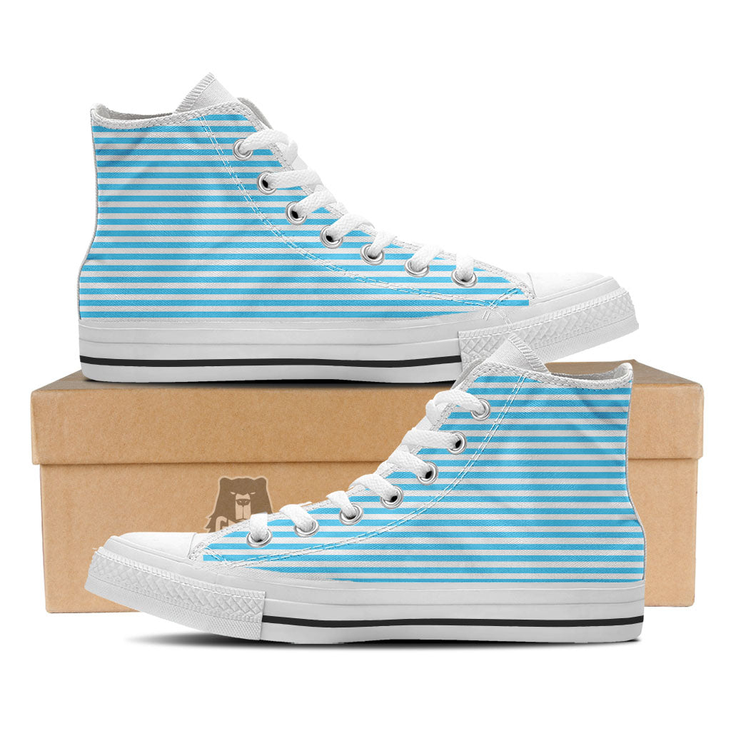 Striped White And Blue Print Pattern White High Top Shoes-grizzshop