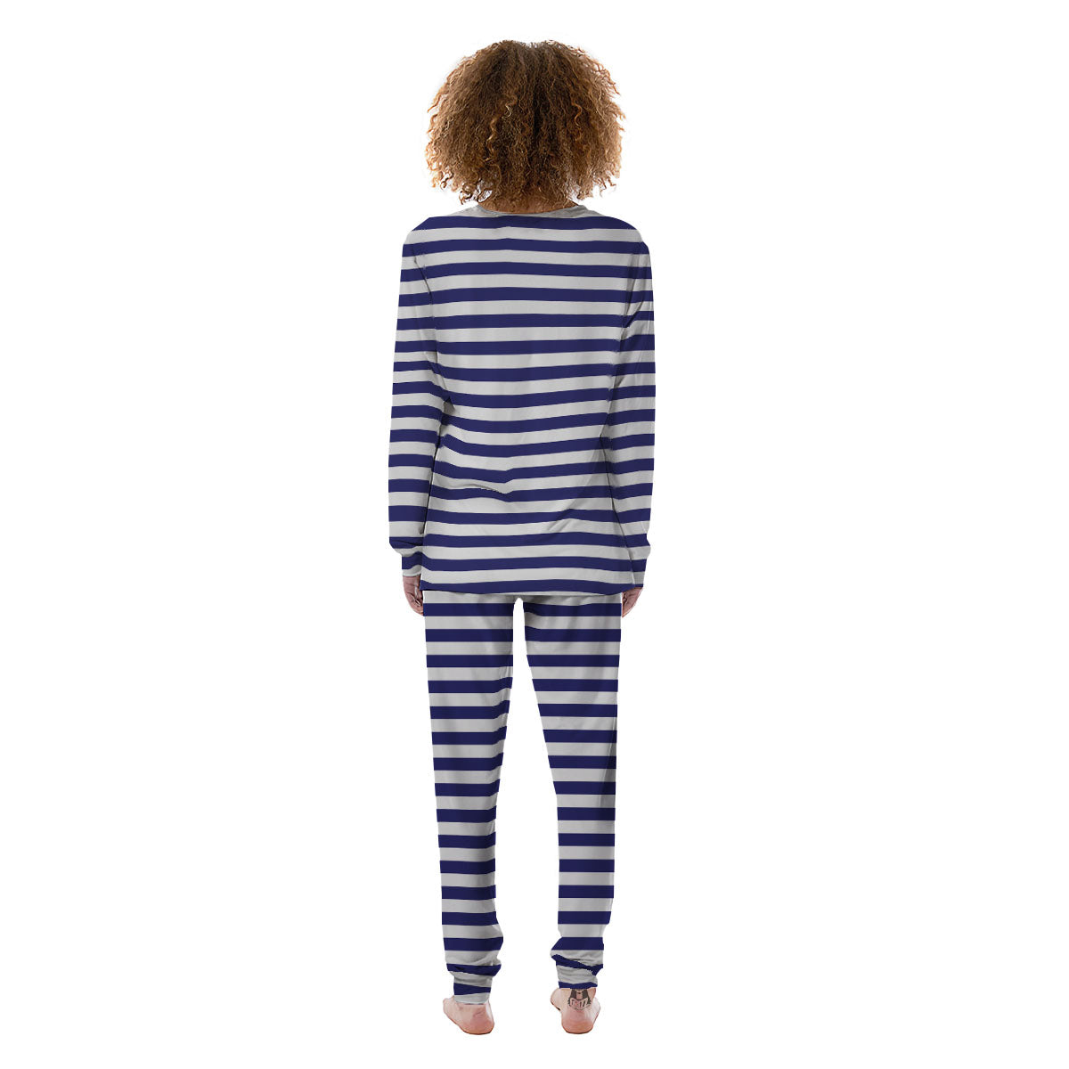 Striped White And Navy Print Pattern Women's Pajamas-grizzshop