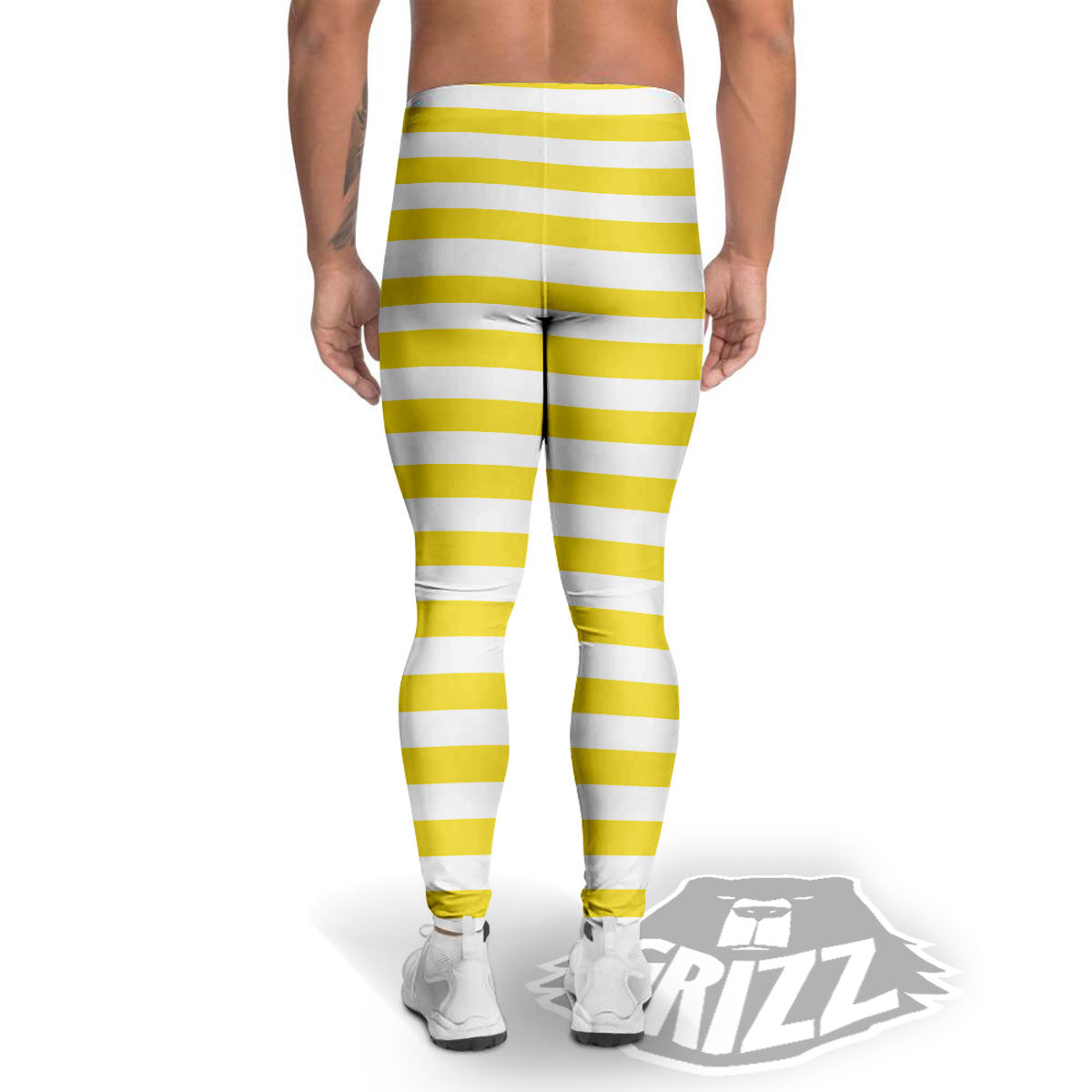 Striped Yellow Print Pattern Men's Leggings-grizzshop