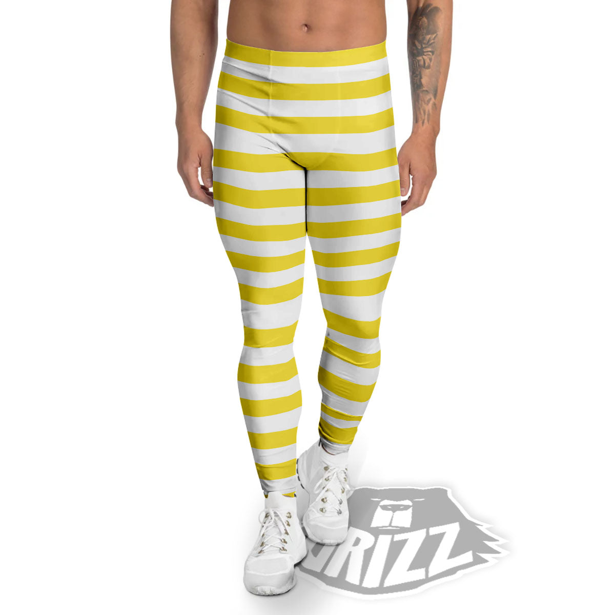 Striped Yellow Print Pattern Men's Leggings-grizzshop