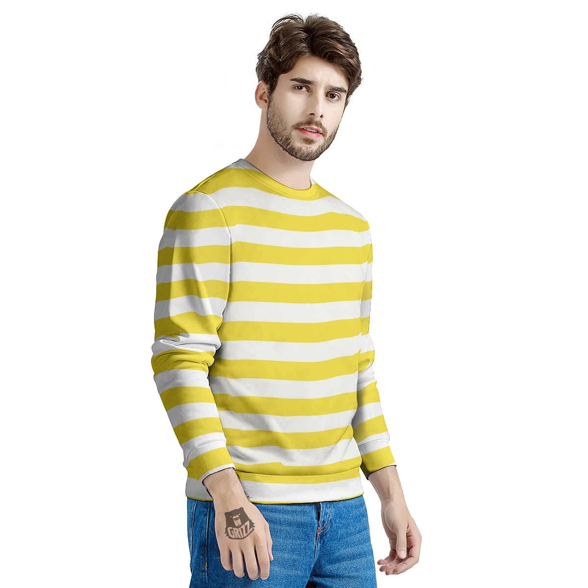 Striped Yellow Print Pattern Men's Sweatshirt-grizzshop