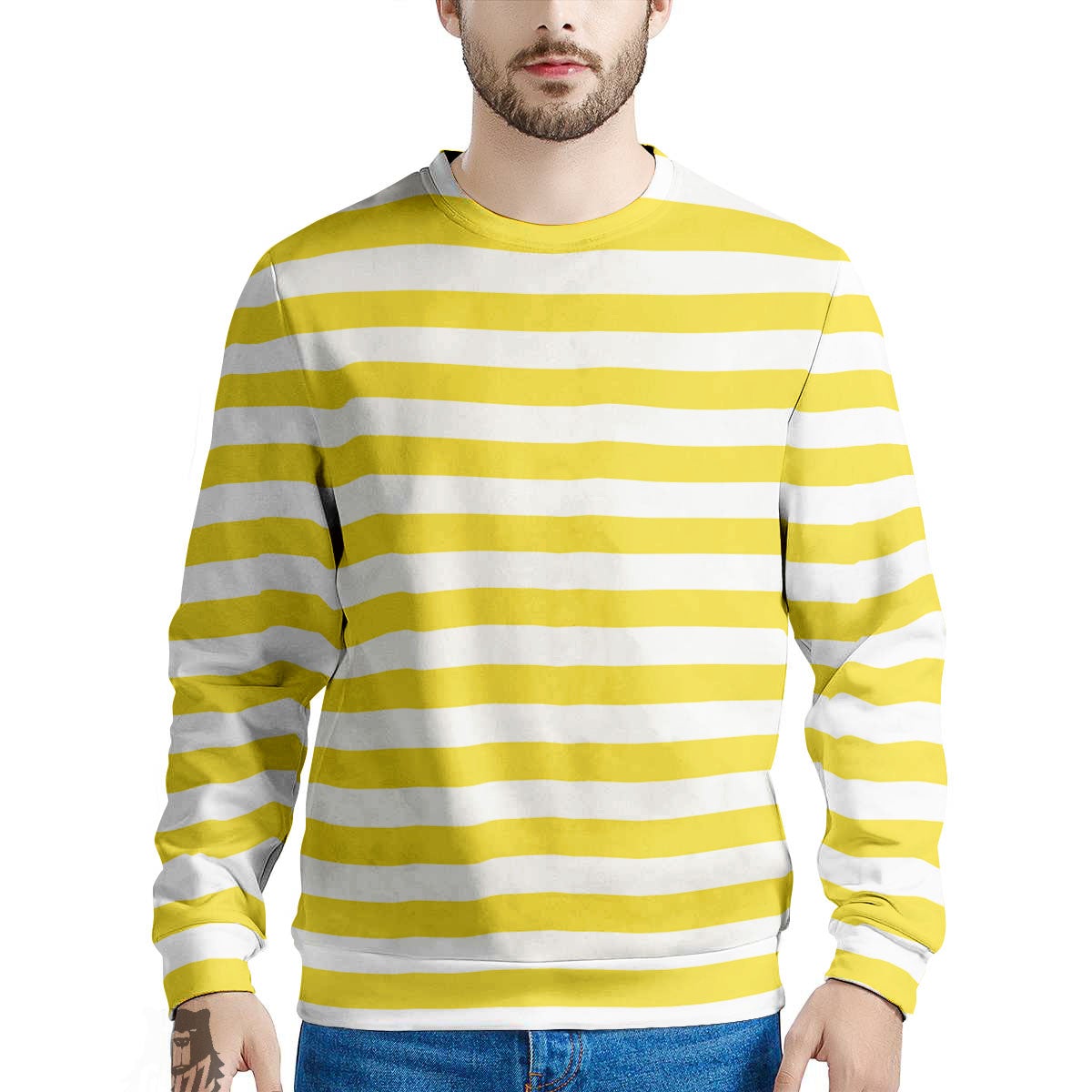 Striped Yellow Print Pattern Men's Sweatshirt-grizzshop