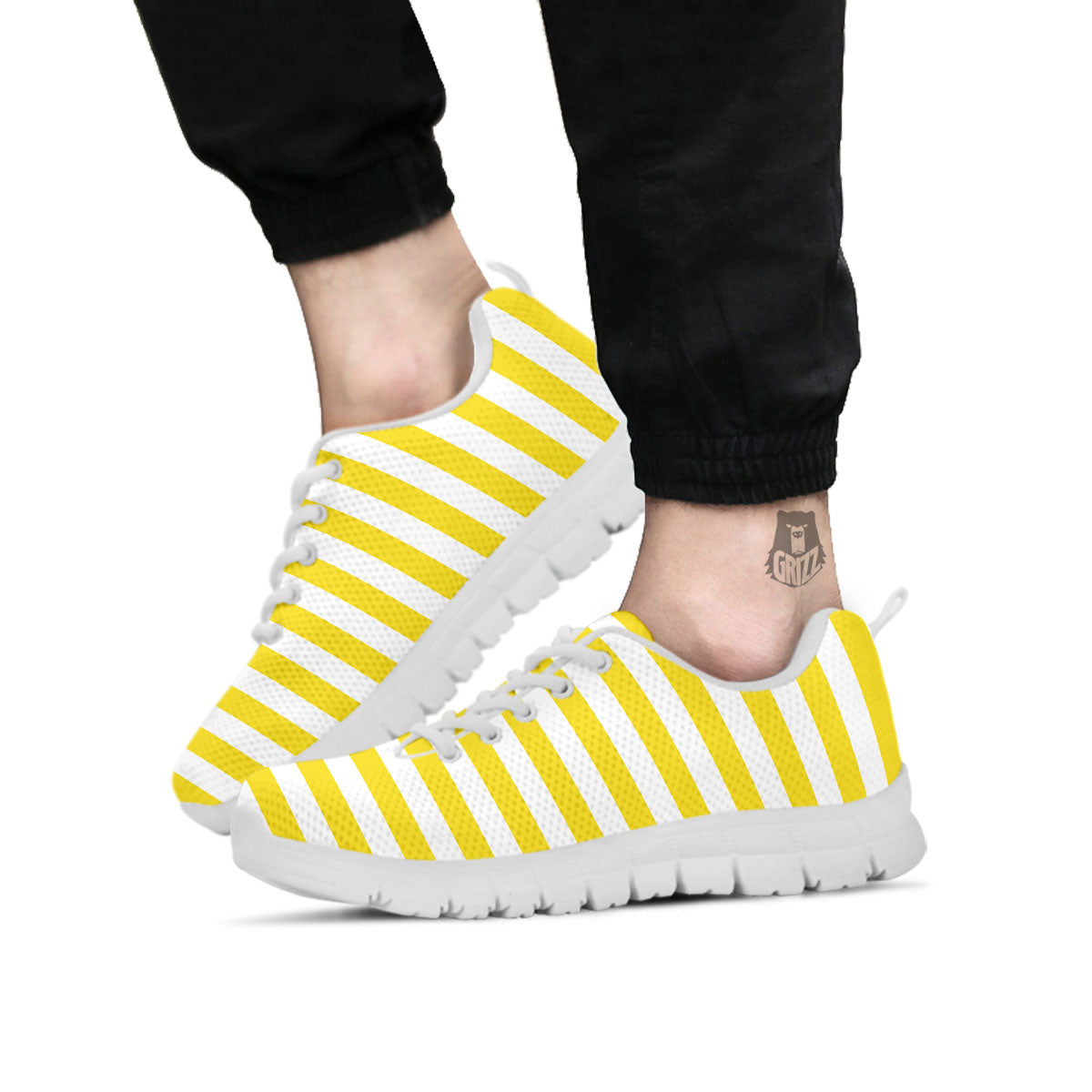Striped Yellow Print Pattern White Sneaker-grizzshop
