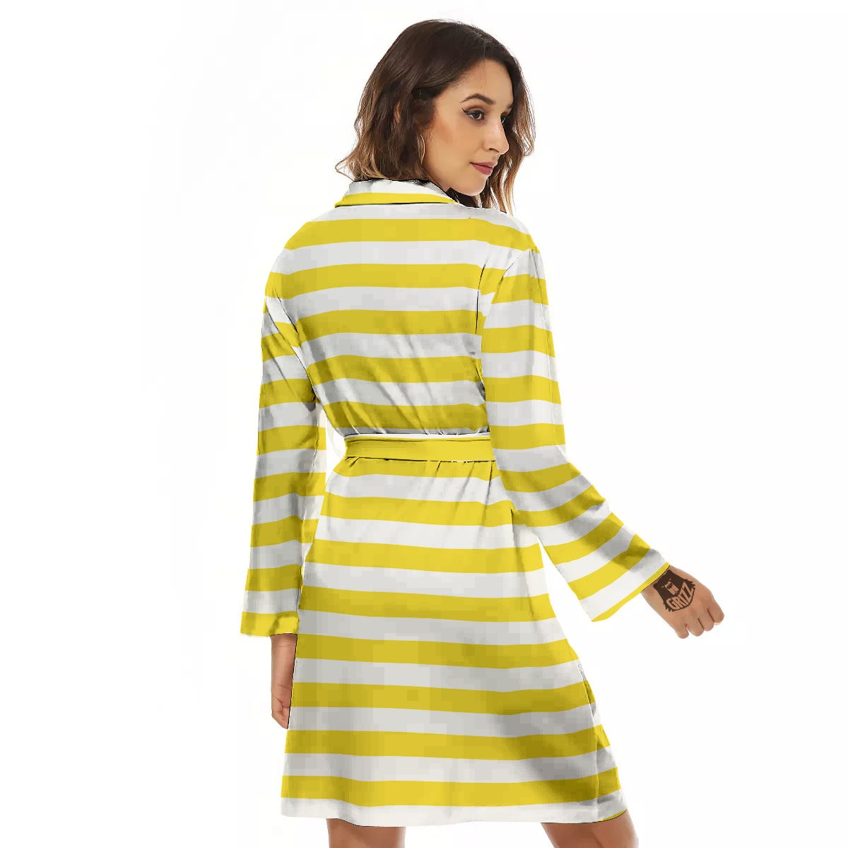 Striped Yellow Print Pattern Women's Robe-grizzshop