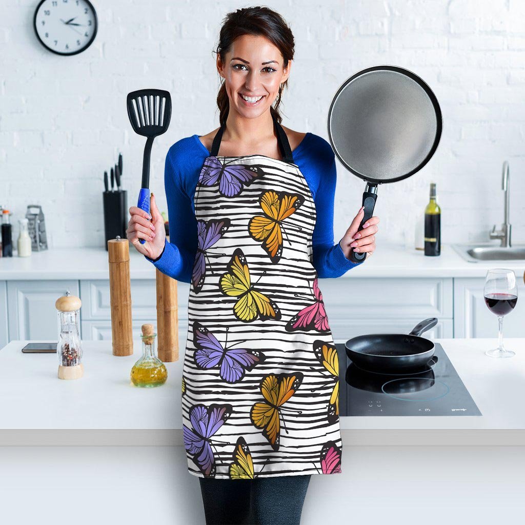 Striped Butterfly Print Women's Apron-grizzshop