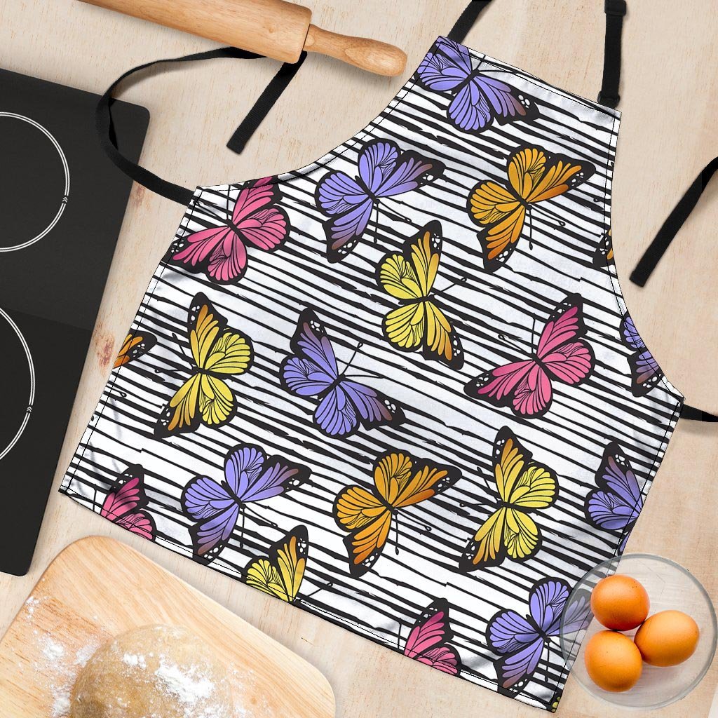 Striped Butterfly Print Women's Apron-grizzshop