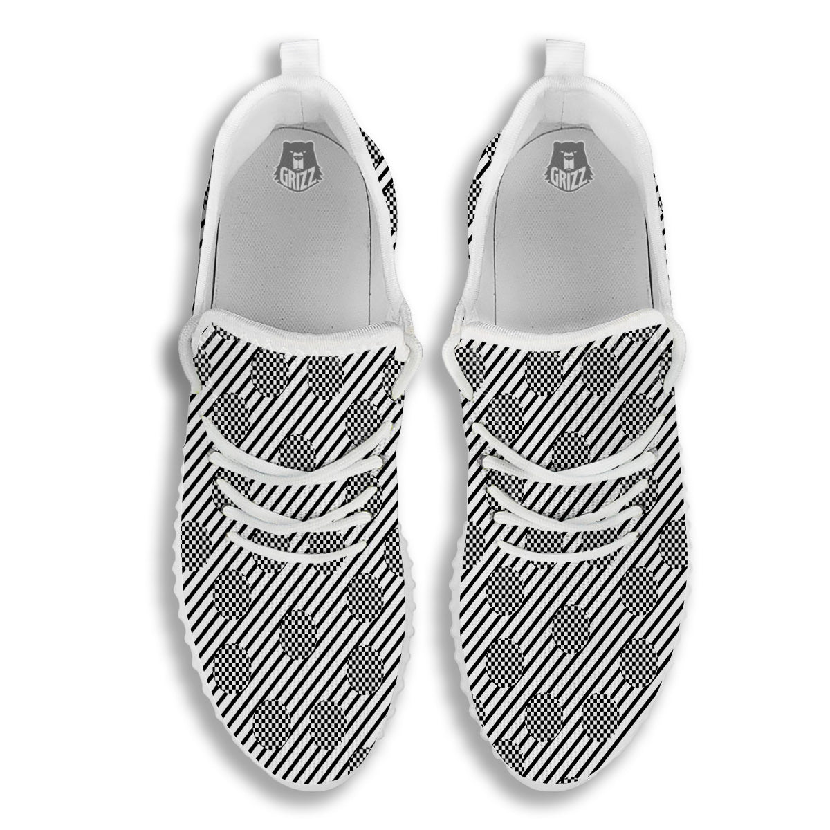 Stripes And Checkered Polka Dots Print Pattern White Walking Shoes-grizzshop
