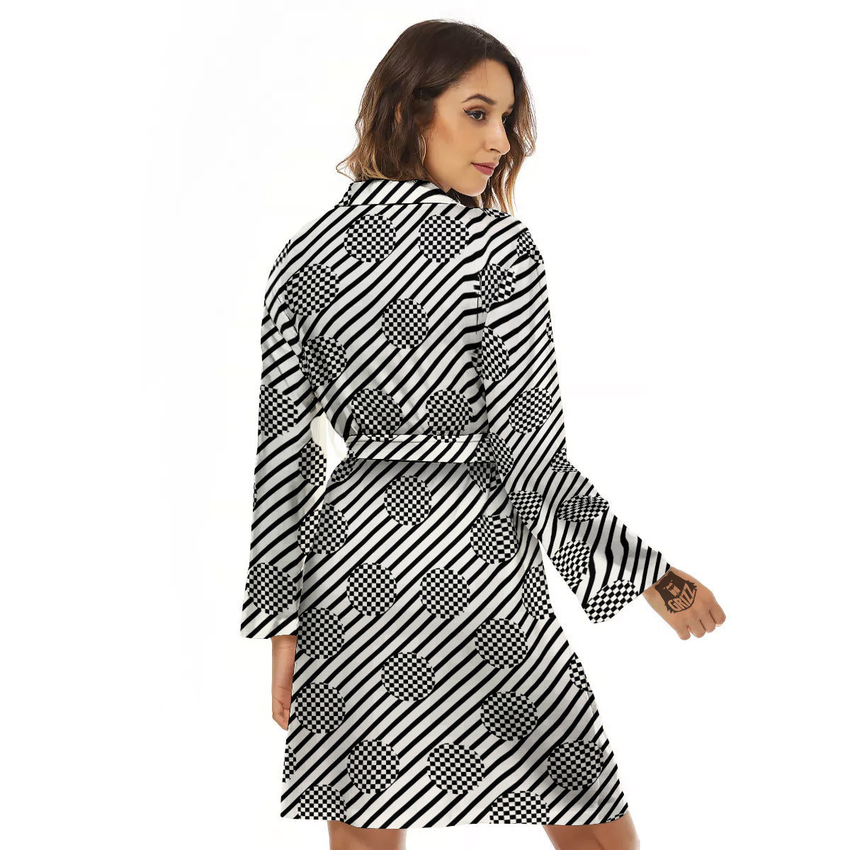 Stripes And Checkered Polka Dots Print Pattern Women's Robe-grizzshop