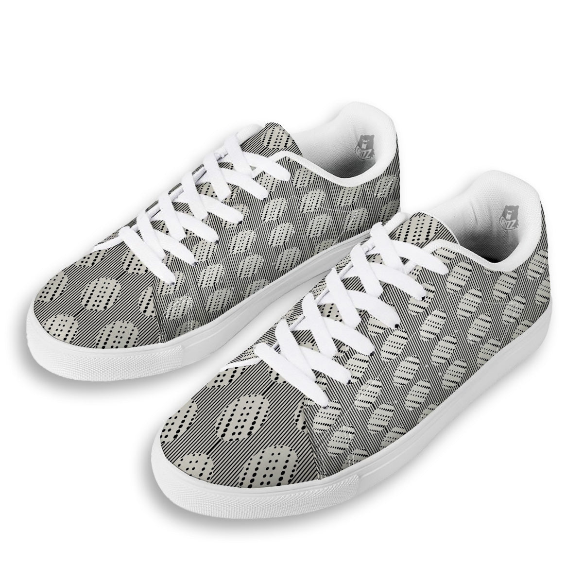 Stripes And Polka Dot Print Pattern White Low Top Sneakers-grizzshop