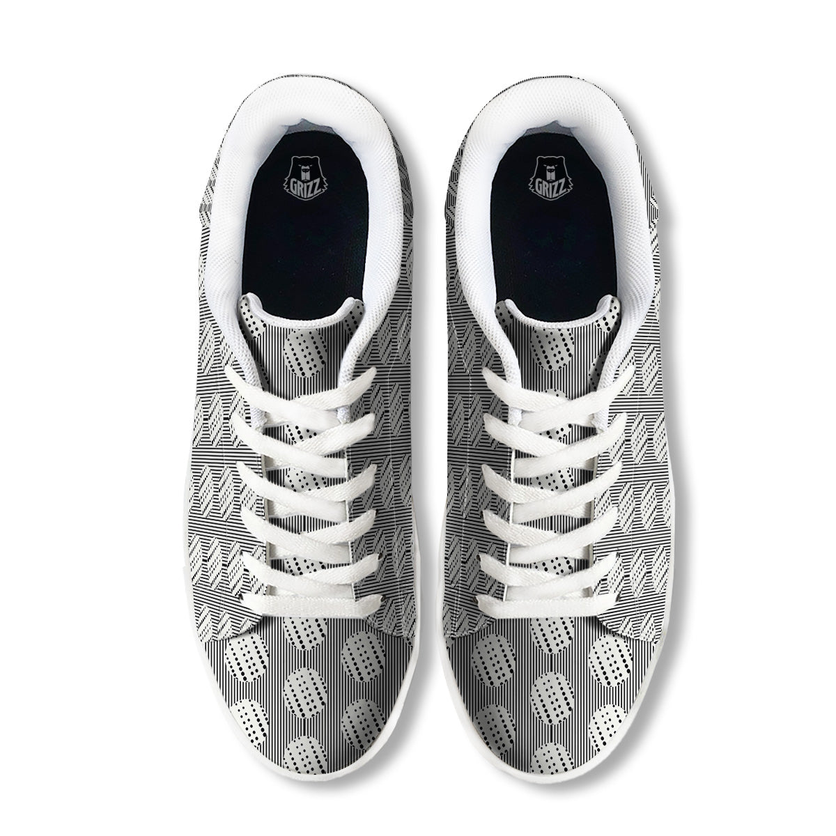 Stripes And Polka Dot Print Pattern White Low Top Sneakers-grizzshop