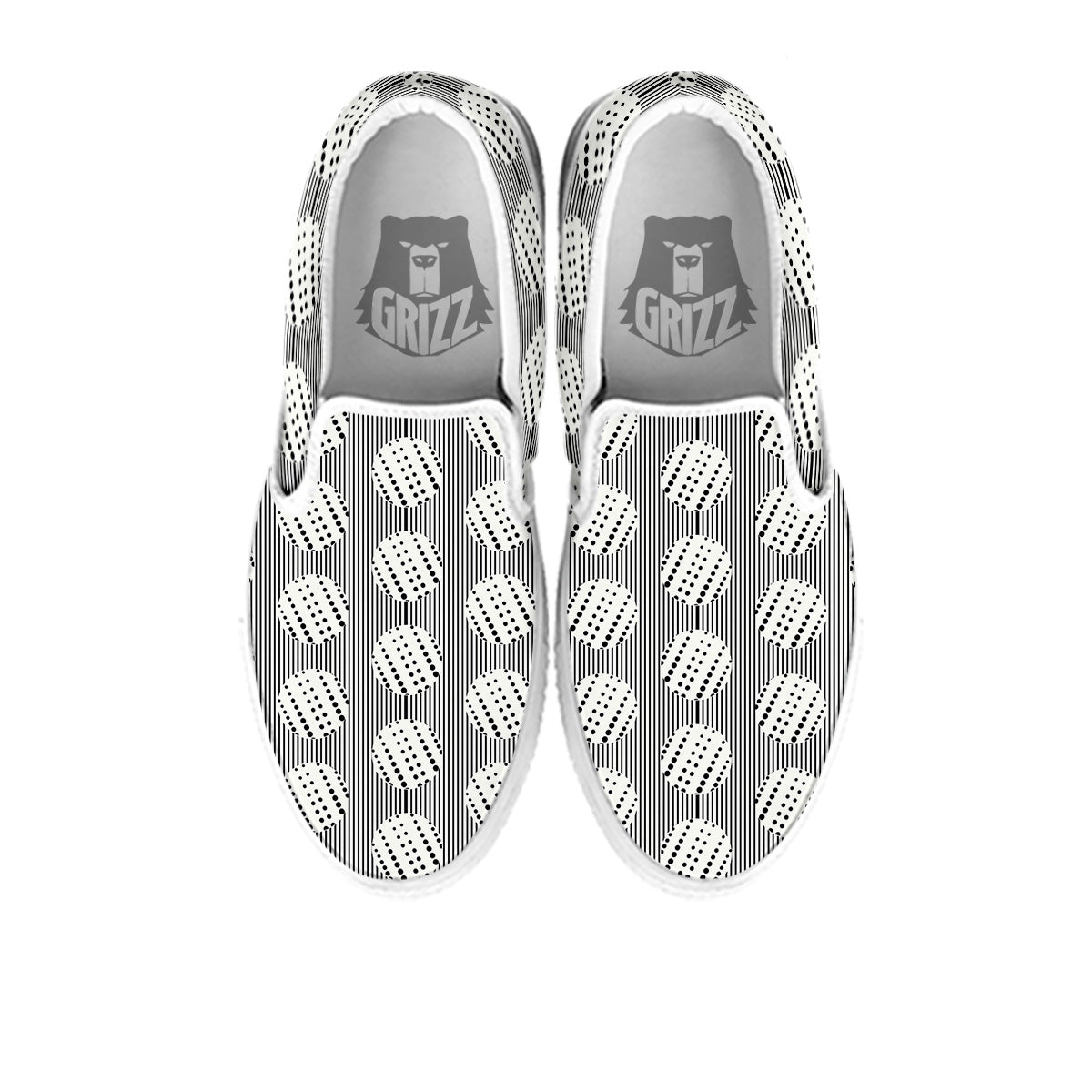 Stripes And Polka Dot Print Pattern White Slip On Shoes-grizzshop